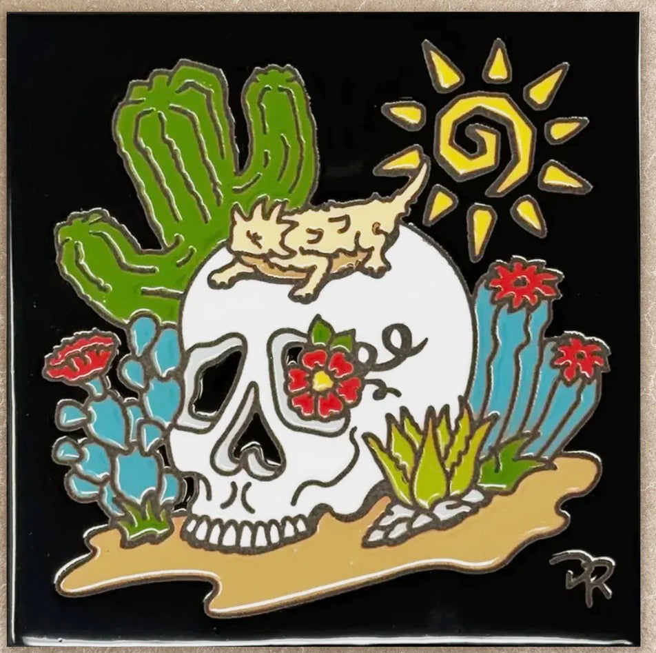 6/29 12pm and 4pm workshops: Glaze a 6” Art Tile - Day of the Dead Skull with Cactus Garden Friend Tile