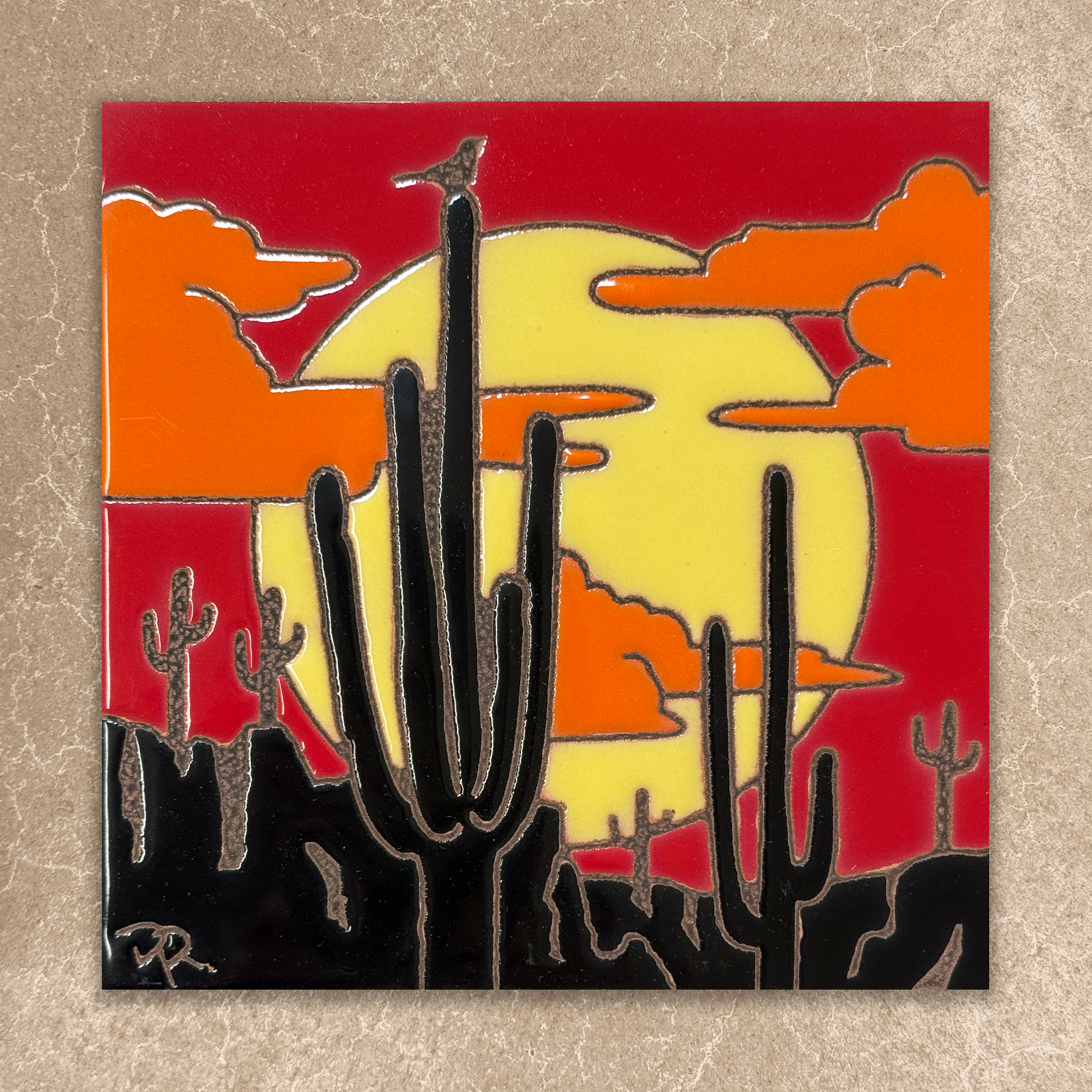 7/28 10am: Glaze a 6” Art Tile - Saguaros Sunset Silhouette Tile or Choose another design