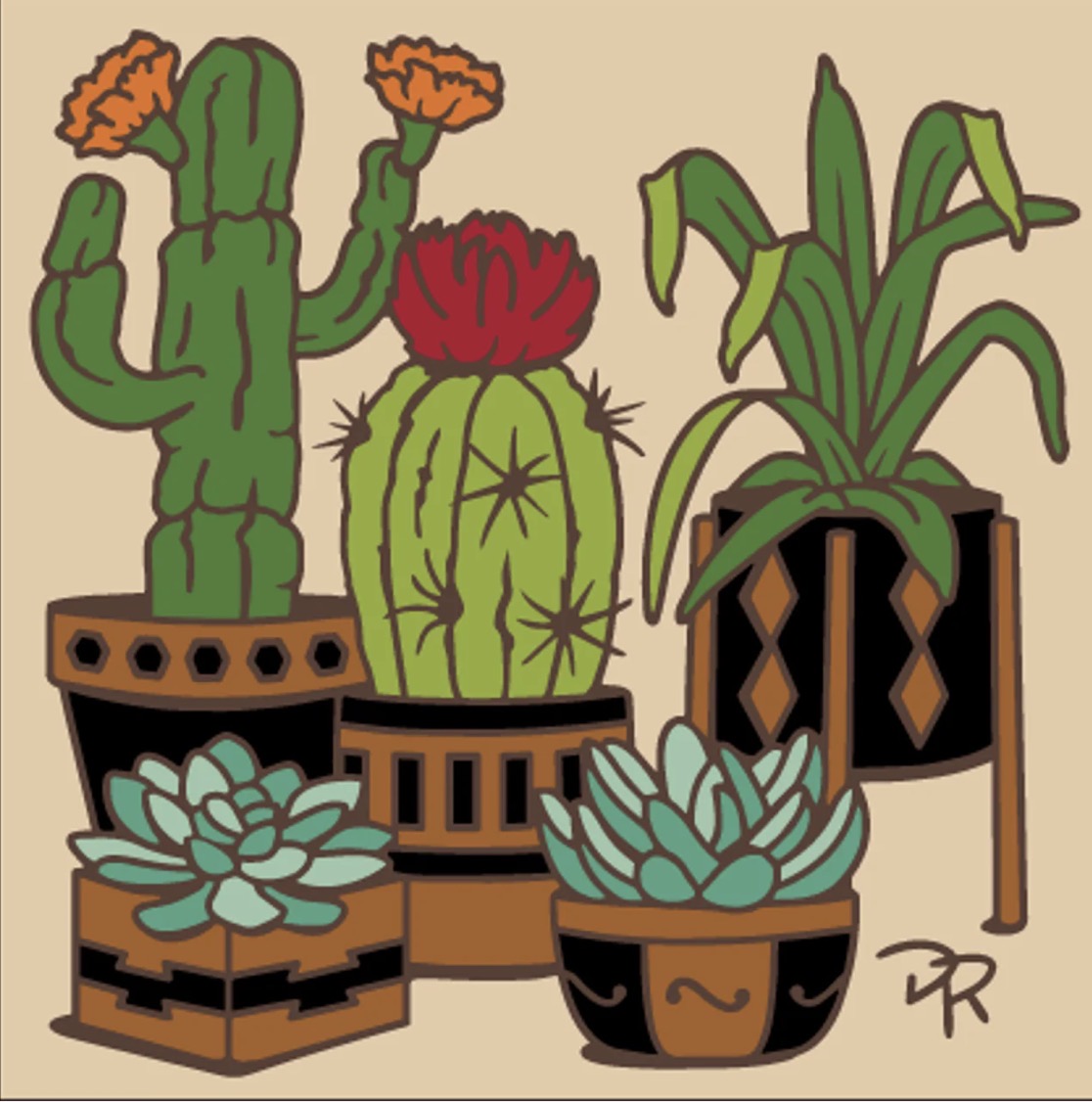 8/3 4pm: Glaze a 6” Art Tile - Cactus in Terracotta Pots Tile or Choose another design