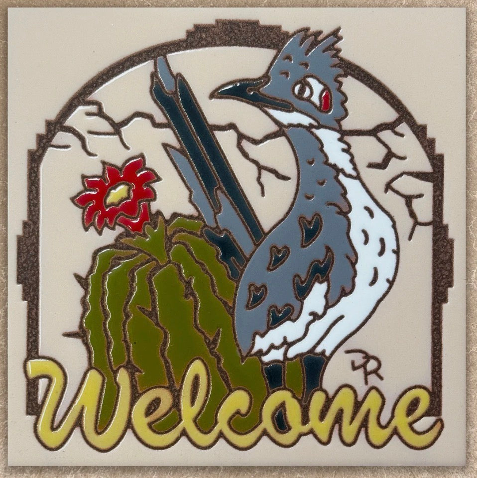 8/10 12pm and 4pm Workshops: Glaze a 6” Art Tile Workshop - Welcome Roadrunner Tile or Choose another design
