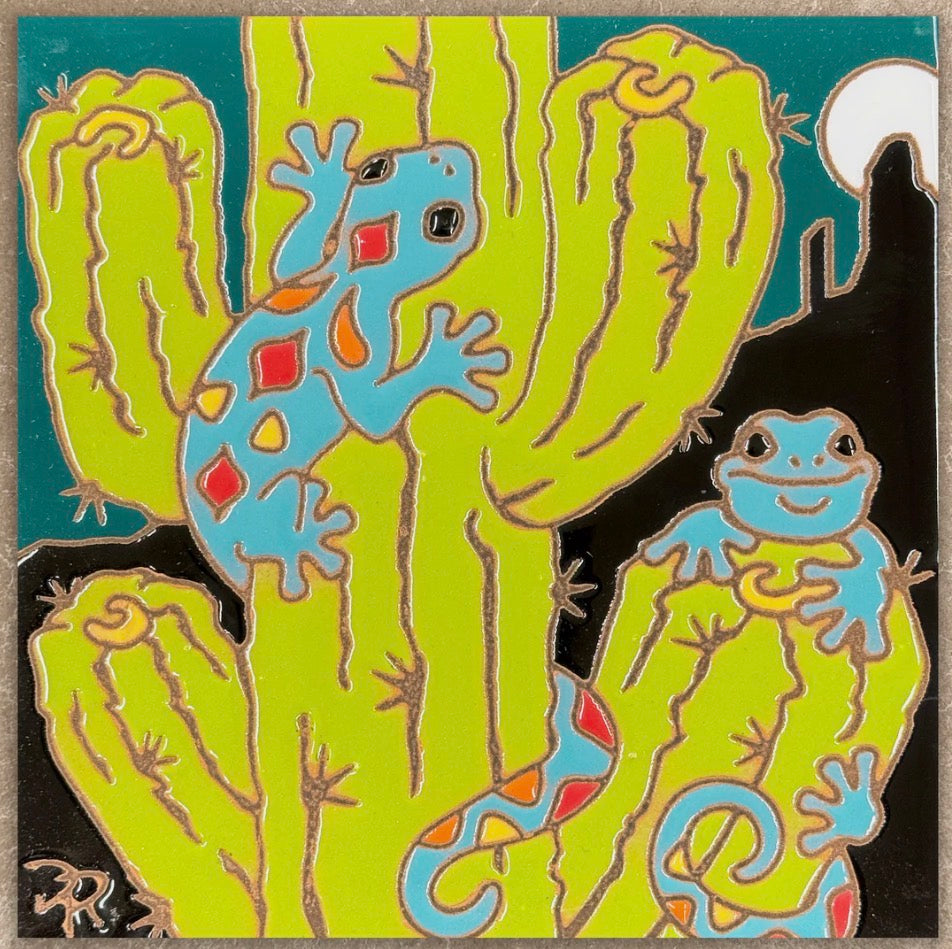 8/7 6pm: Glaze a 6” At Tile - Cactus Climbing Geckos Tile or Choose another design