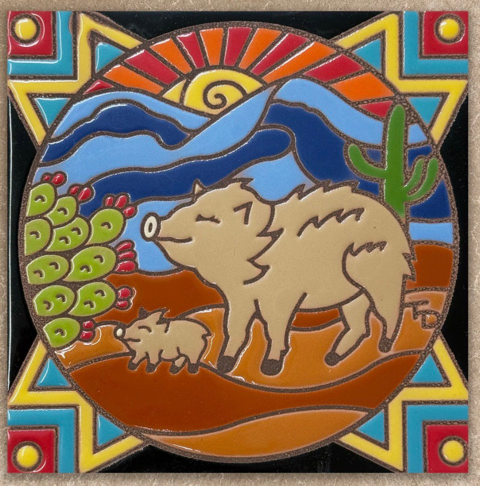 9/3 2pm Workshop: Glaze a 6” Art Tile - Desert Javelina Tile or Choose another design