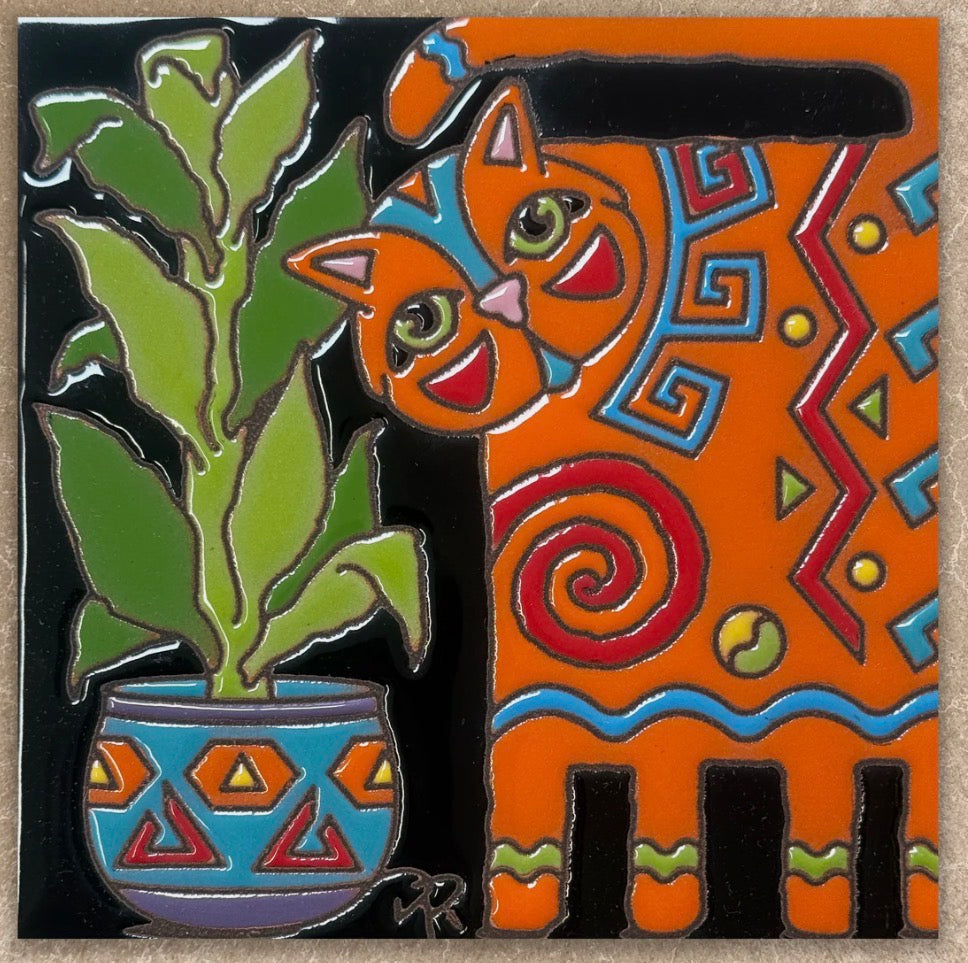 9/10 10am: Glaze a 6” At Tile -Deco Cat with Potted Plant Tile or Choose your own