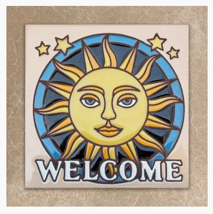 9/11 4pm Workshop: Glaze a 6” Art Tile - Welcome Sunface Tile or Choose another design