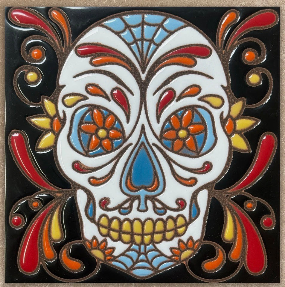 10/29 10am or 2pm Workshops: Glaze a 6” Art Tile - Day of the Dead Web Head Tile or Choose another design