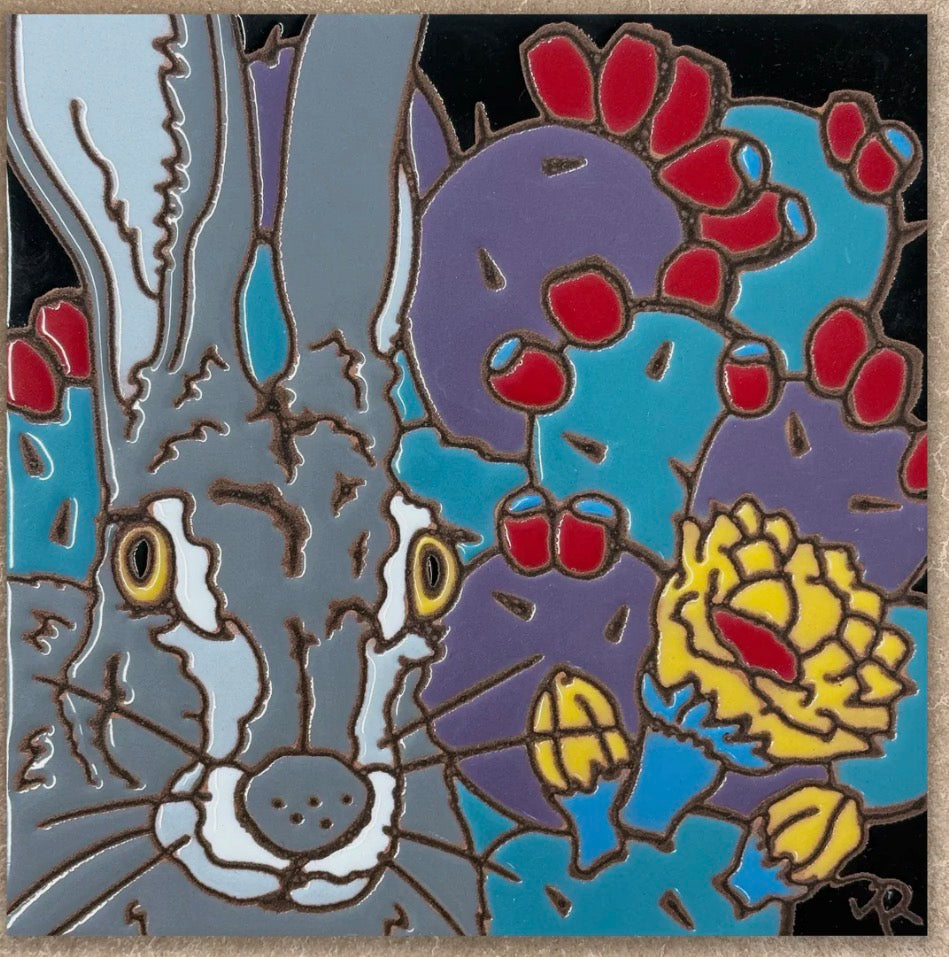 10/13 12pm or 6pm Workshops: Glaze a 6” Art Tile - Jack Rabbit and Prickly Pear Cactus Tile or Choose another design