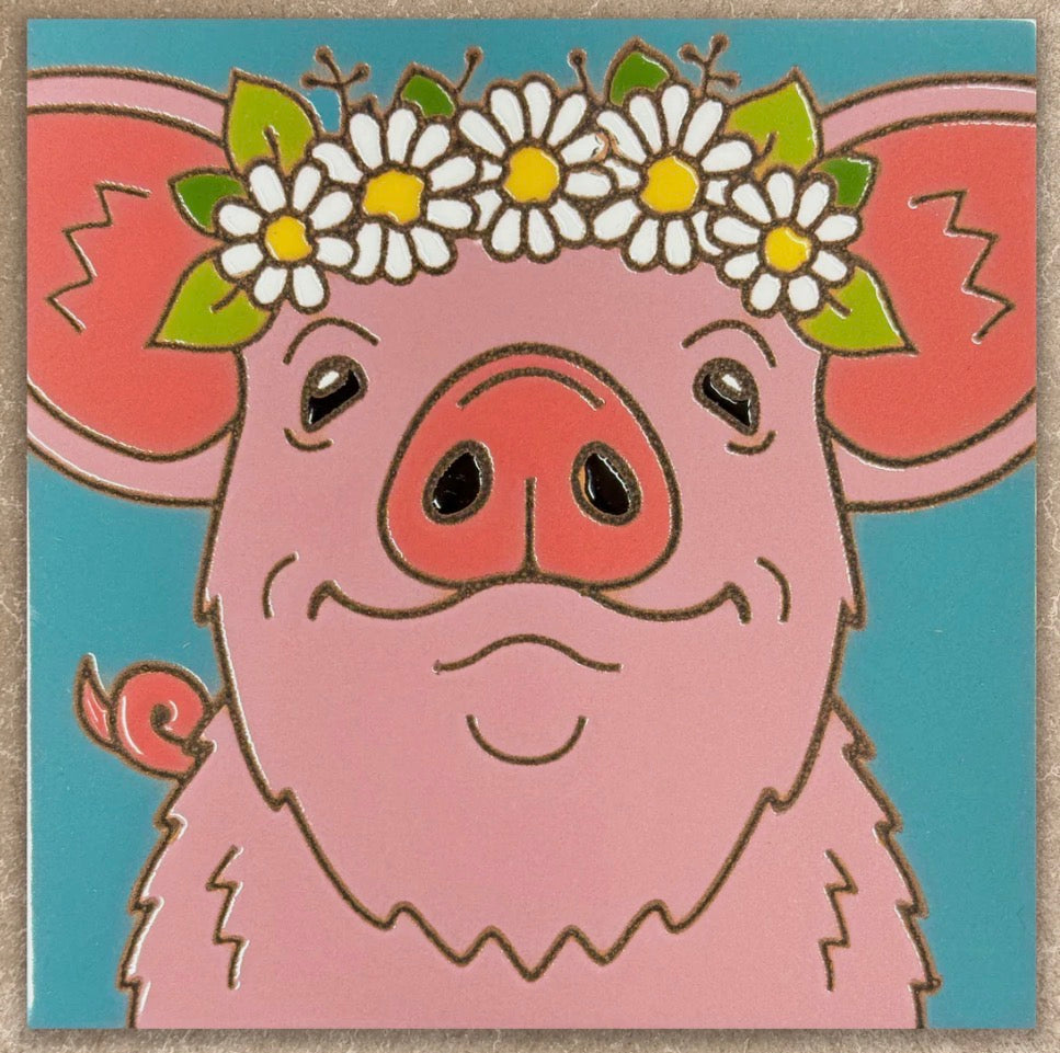 9/15 10am: Glaze a 6” Art Tile - Farmhouse Pig Tile or Choose another design