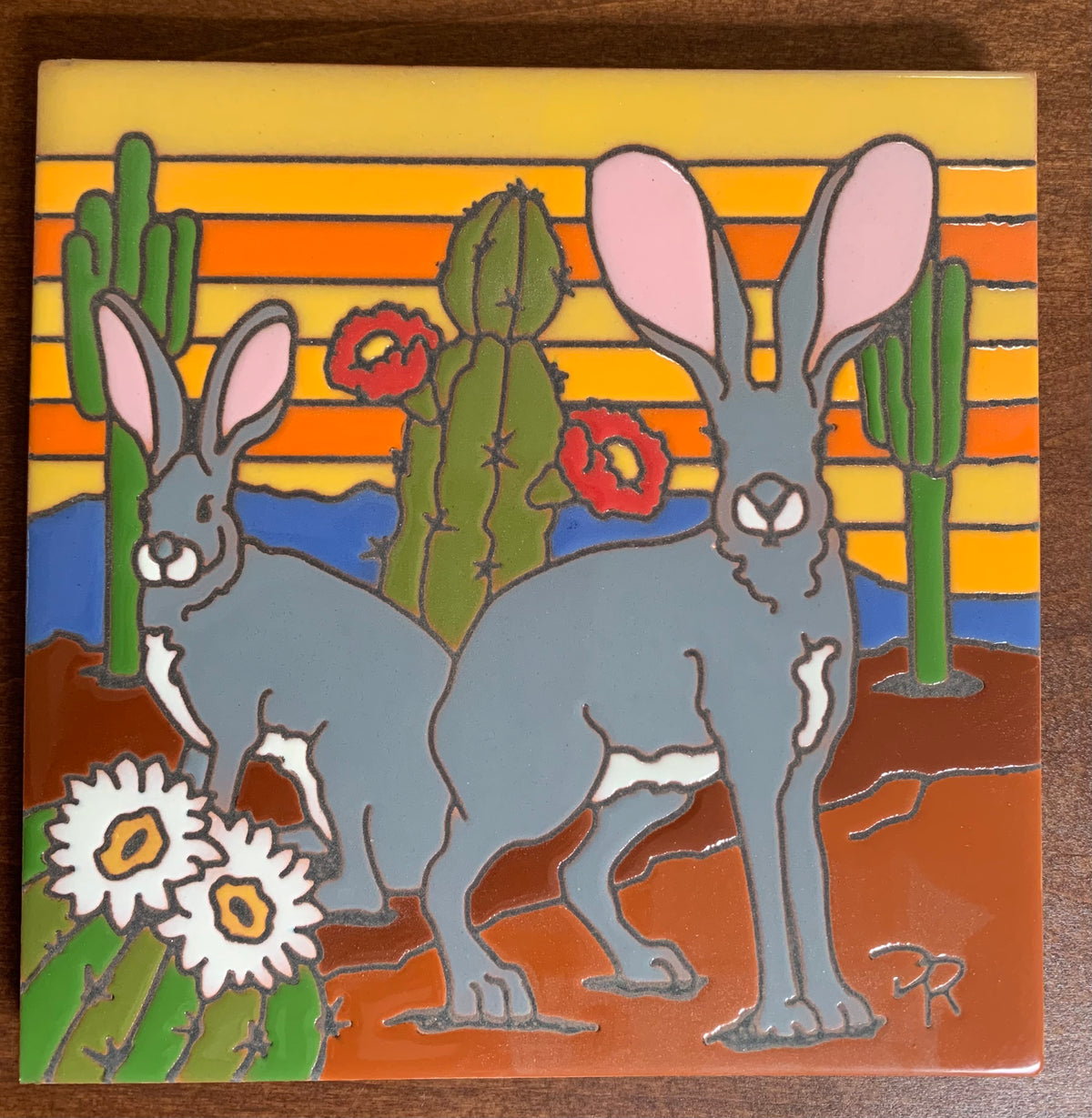 9/30 10am: Glaze a 6” At Tile - Jack Rabbits Sunset Cactus Blooms Tile or Choose your own